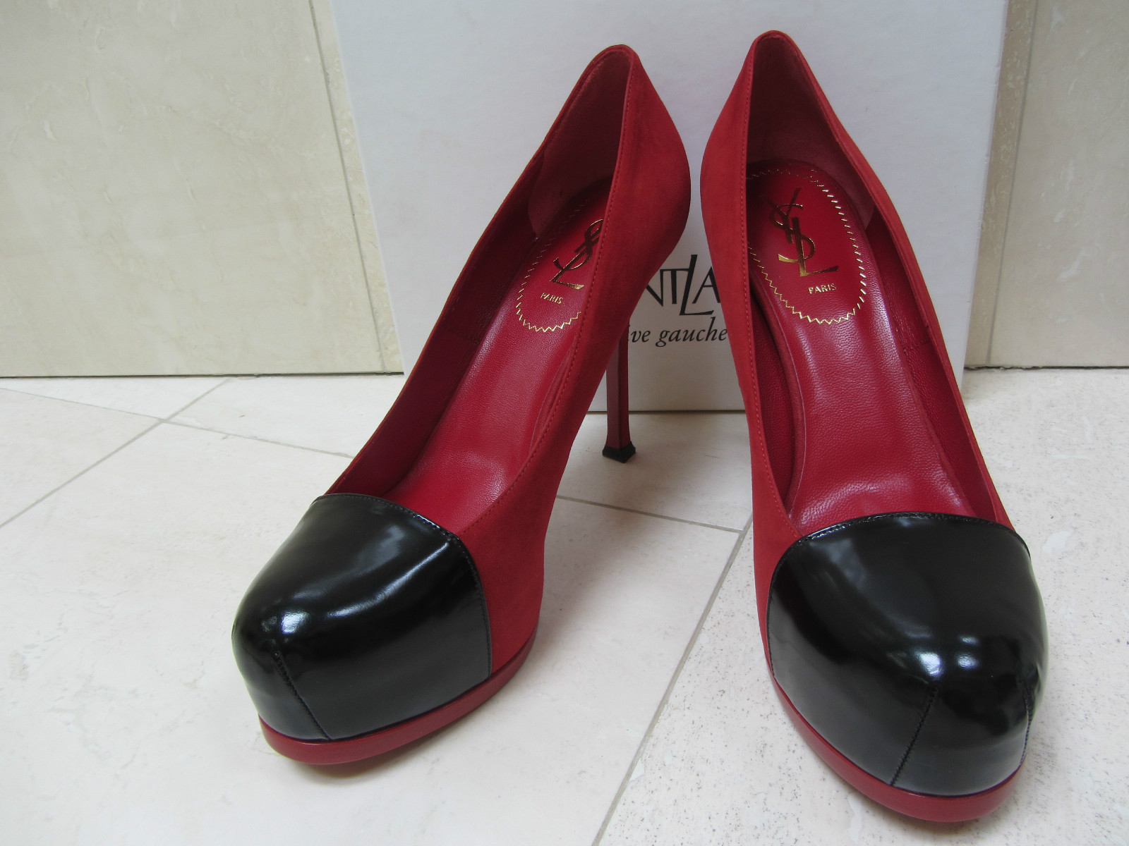 Scarpa nuova con scatola YSL Yves Saint Laurent TRIBTOO 80 PLATFORM CAP bambino vinillo Lux pompa 39 5