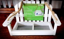 New White Rustic Swing Farmhouse Platform Bird Feeder -