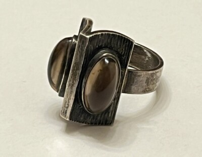 MCM Finnish Kupittaan Kulta Elis Kauppi Sterling Silver Smokey Topaz Ring Size 6