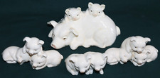Lot of Vintage Papel Glazed Porcelain Ceramic Pig Figurines 1 Sow  10 Piglets