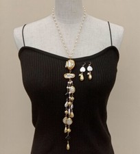 20" Freshwater White Pearl Tassel Necklace Earrings Set