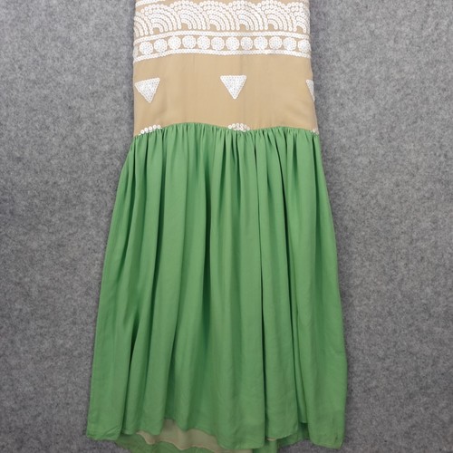 Fairy Boho Waist Drop Sequin Dress XS Beige Green Sequin Silk Maxi Resort Cruise - Picture 16 of 17