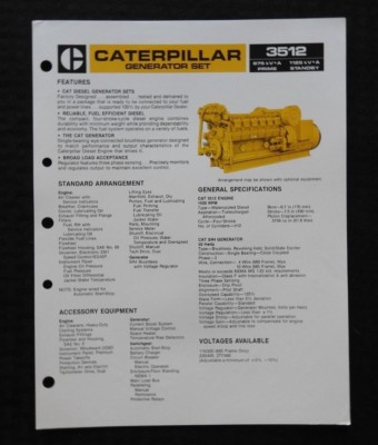 1980's CATERPILLAR '' 3512 Diesel Motor Generator Set '' Spezifikationen Broschüre