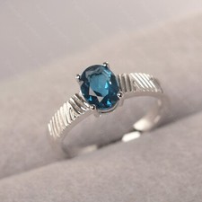 London Blue Topaz Ring 925 Sterling Silver Ring Oval Cut Ring Engagement Ring.