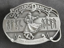 SQUARE DANCE DANCING MUSIC 1991 COMMEMORATIVE VINTAGE BELT BUCKLE MADE IN USA d