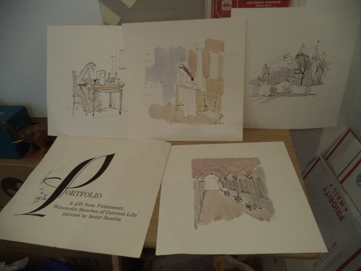 Vintage Prints of Watercolor Sketches of Convent Life Vintage Prints of Watercolor Sketches of Convent Life