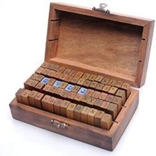 Alphabet Letters and Numbers Wood Rubber Stamp with Wooden Box, 70 Pcs