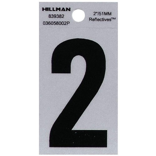 Hillman 2-In. Adhesive Black & Silver House Number 2 839382