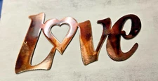 Decorative Love Word Sign - Metal Wall Art - Copper 11 1/4" x 5 3/4"