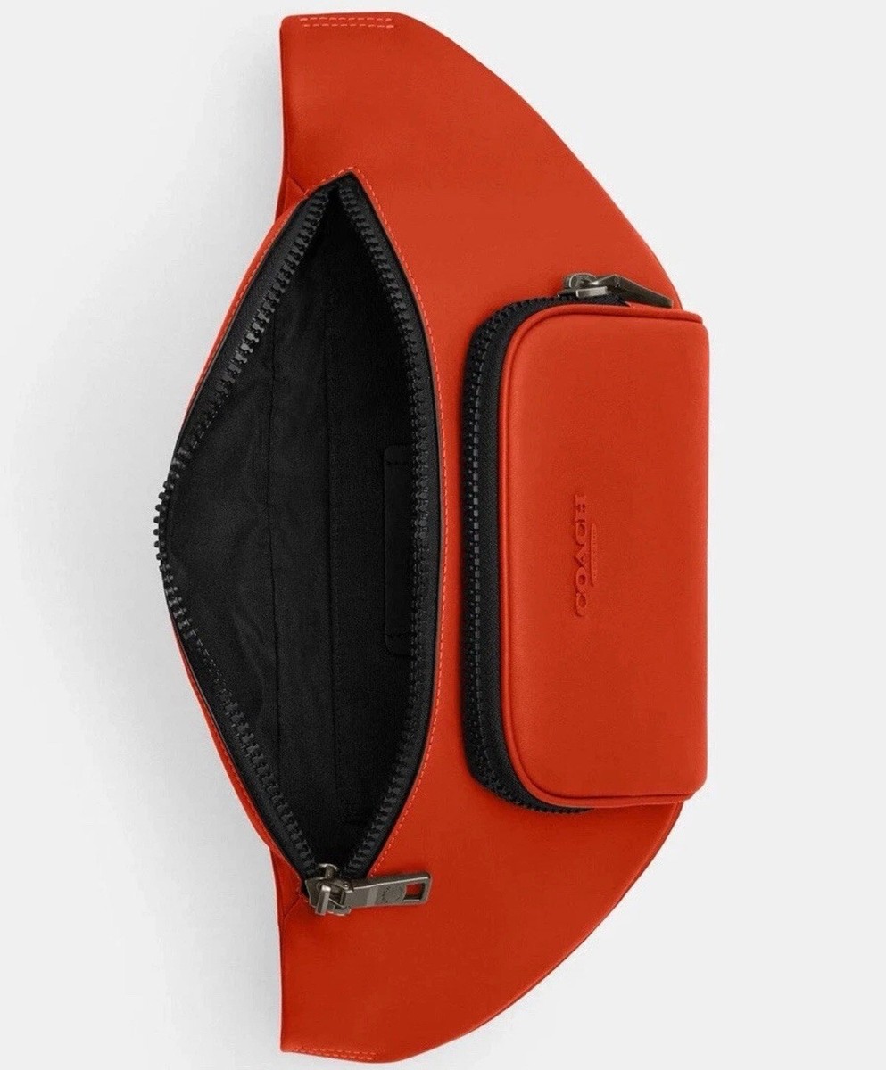 COACH CT754 Racer Belt Bag In Smooth Leather Gunmetal/Deep Orange