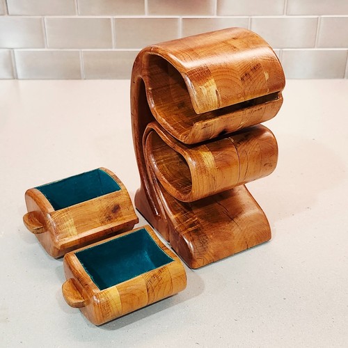 Artisan Handmade Carved Bent Wood Bandsaw Two Drawers Jewelry Trinket Box - Picture 9 of 15