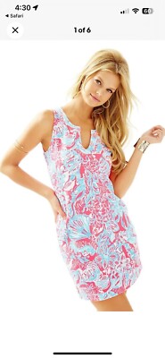 Lilly Pulitzer Estrada Pink Sun Ray Summer Siren French Terry Shift Dress L