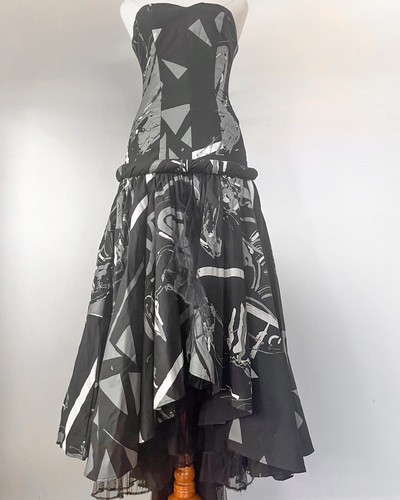 Vintage STUDIBAKER HAWK party dress - hand screen printed - size SMALL - c1980s - Picture 3 of 16