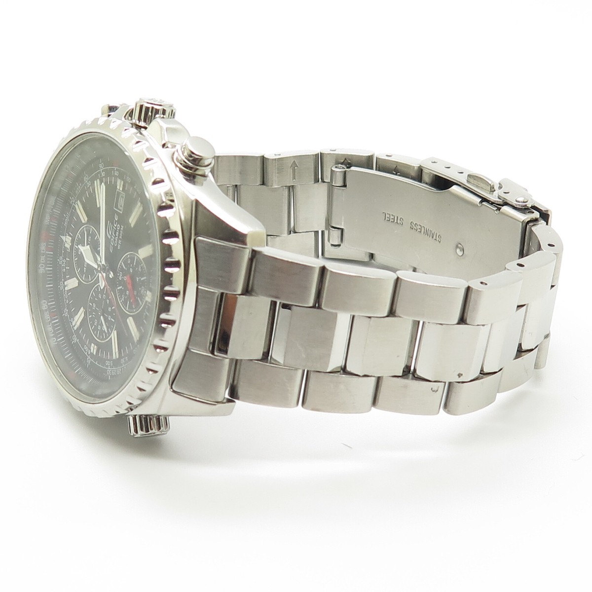 CASIO EDIFICE ステンレススチール 時計 Casio Edifice Black Dial Stainless Steel Chronograph Men's Watch