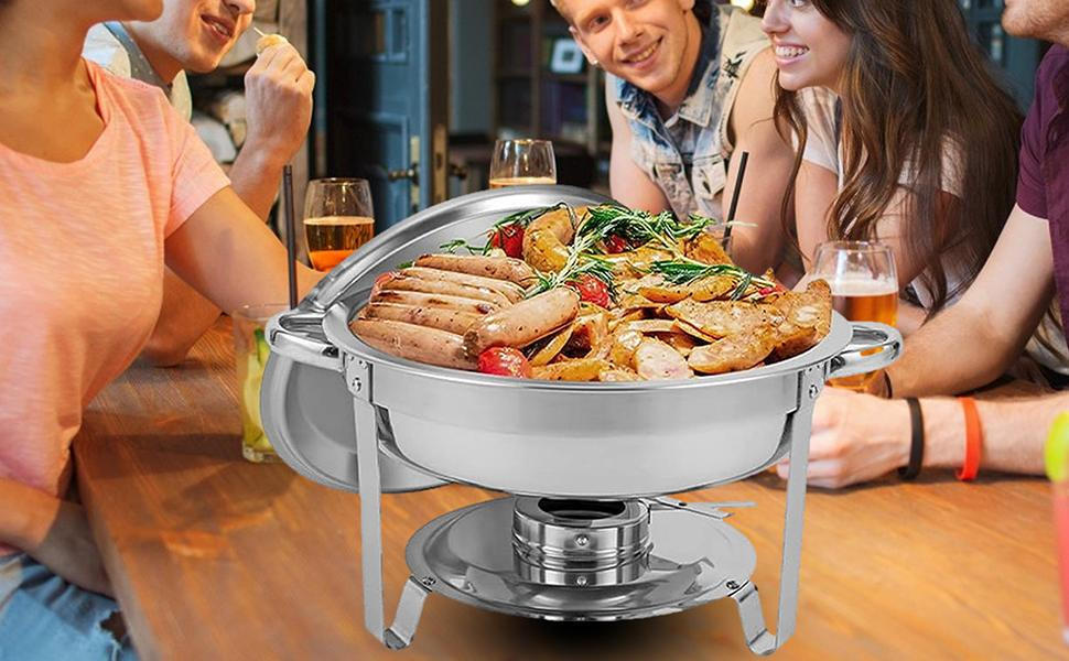 4 Packs Round Chafer Chafing Dish 5.3qt Sets Bain Marie Buffet Food