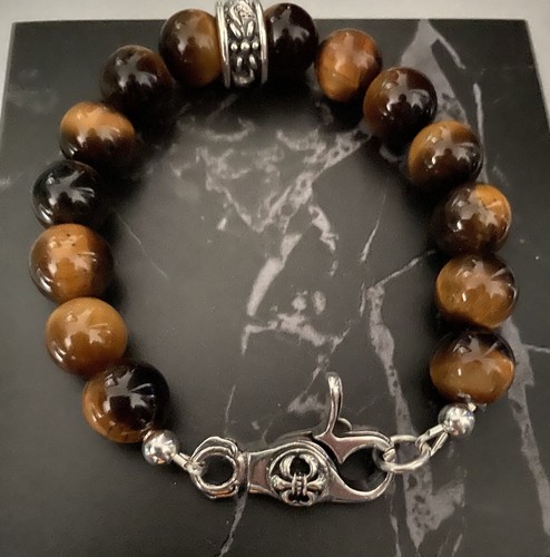 perlenarmband herren Tigerauge Silber Rocknroll Biker Lifestyle Herrenschmuck - Bild 3 von 4