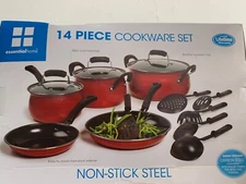 Brand New; Essential Home 14 Piece Cookware Set: Nonstick Steel