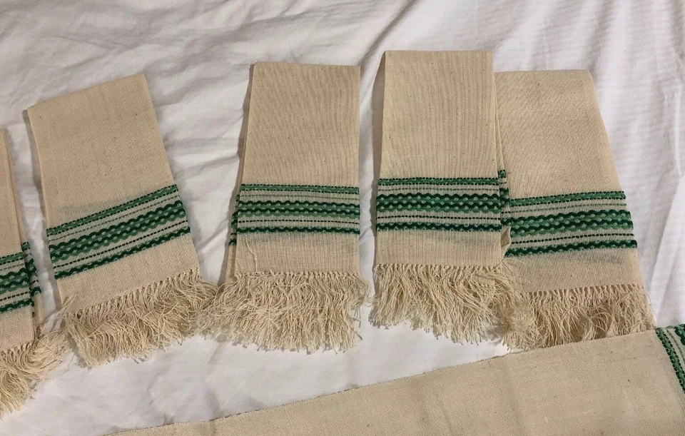 New Farmhouse FEED SACK Burlap 6 Napkins & 36" Table Runner Primitive green trim - Image 4 of 4