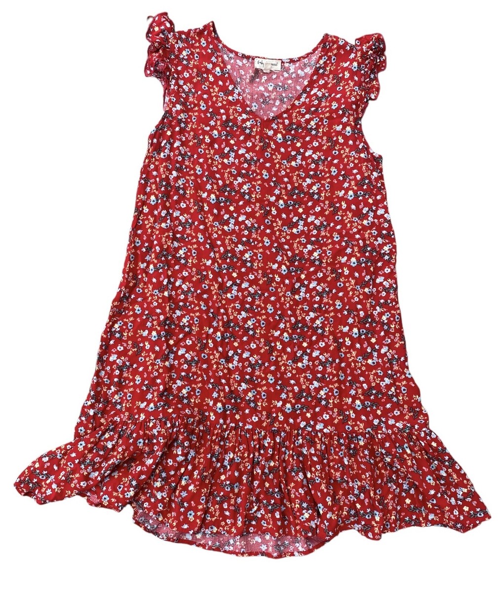 Gaby And Gracie Dress Size Medium Frilly Floral Red Mini Dress | eBay