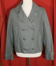 Talbots Womens 12 Light Weight Double Breasted Cotton Lined Blazer Jacket Gray