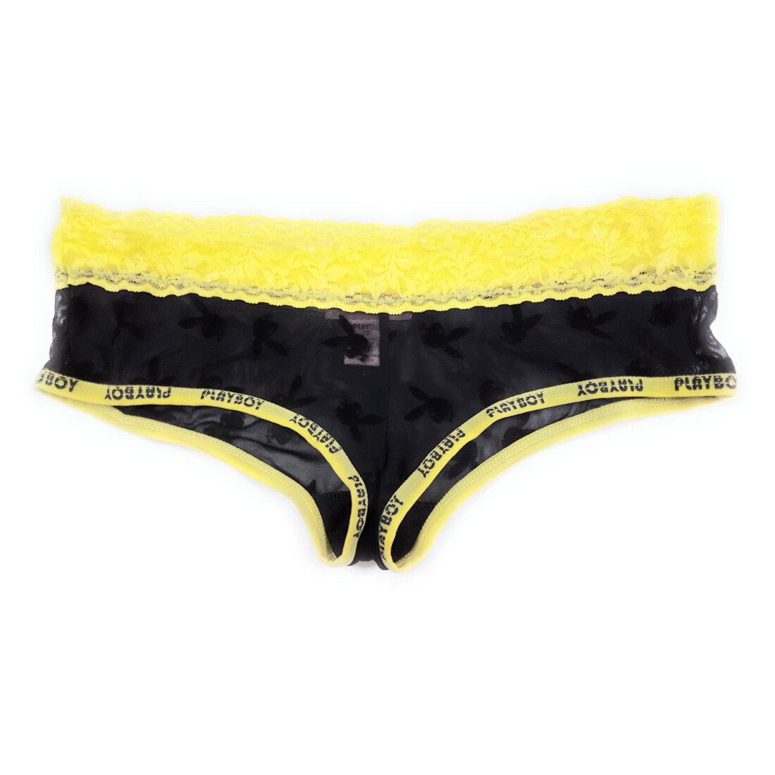 PLAYBOY Bunny Head Прозрачная кружевная сеточка BoyLeg Boyshort Cheeky 211, Желтый, L