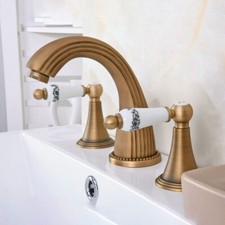 Antique Brass Widespread Bathroom Basin Faucet Sink 3 Holes Mixer Tap san090
