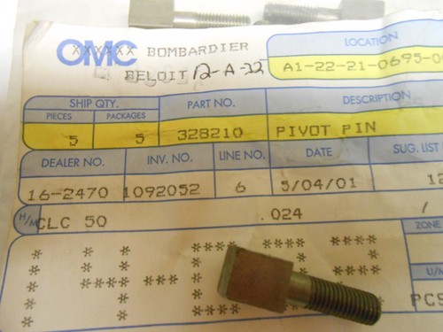0318210 Johnson Evinrude OMC Pivot Pin Trolling Motor NEW OEM 318210 - Picture 2 of 2