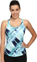 Asics Damen Racerback Tank Top Mint Abstract Print XS Sport Gym Lauf Fitness