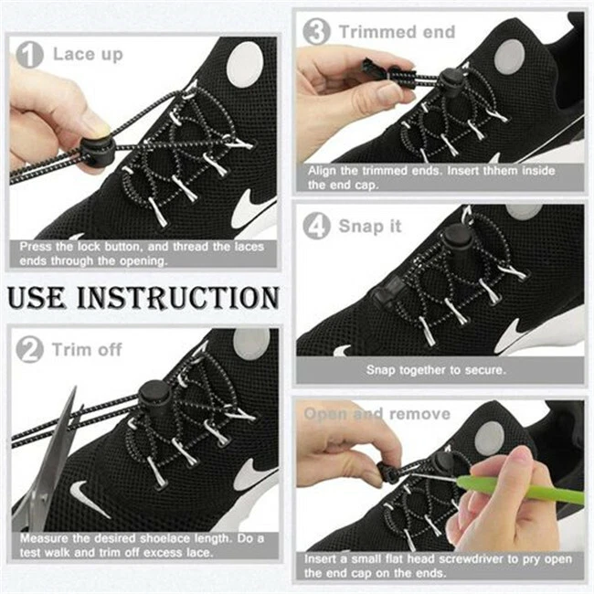 No Tie Elastic Locked Lock Shoelaces Toggle Shoe Laces Sneakers Kids Adults