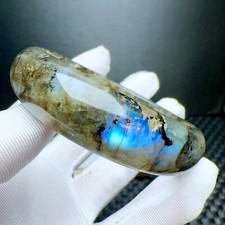 59.4mm Natural Labradorite Rainbow Light Crystal Gemstone Bangle Bracelet AAA