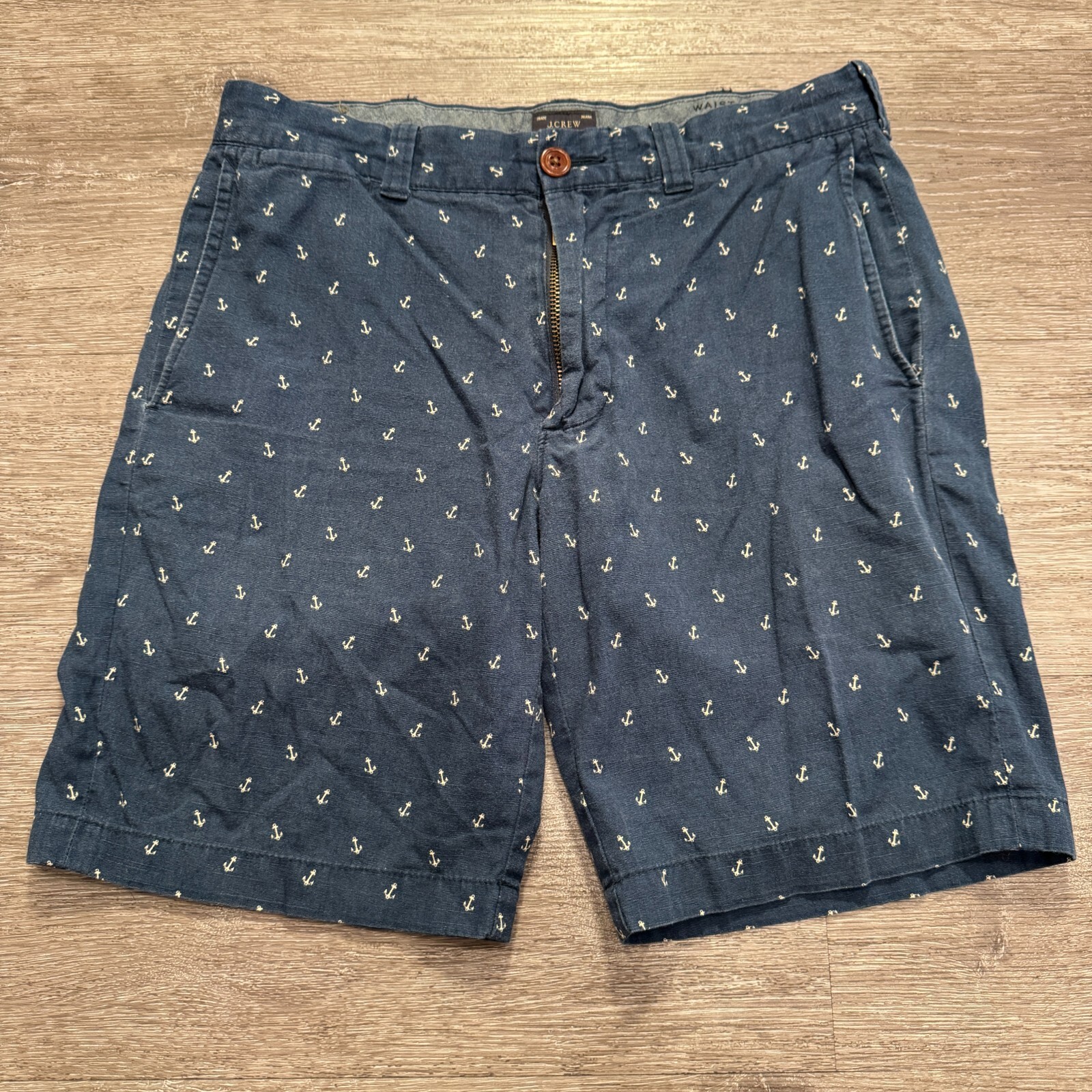 J Crew Shorts Mens 29 Blue Anchor Print Shorts Preppy Nautical Cotton 9
