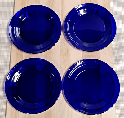 4 LIBBEY Duratuff GIBRALTAR 9-3/8'' Cobalt Blue Dinner Plates 1980s-1990s