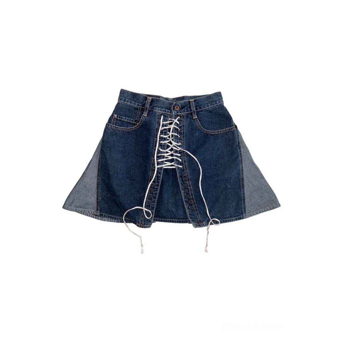 Vintage Hysteric Glamour Kinky Jeans Denim Patchwork Lace Up Skirt