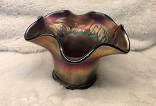 Vintage Fenton Art Carnival Glass Wavy Edge Blackberry Spray Hat Dish Vase