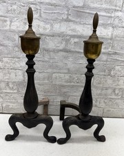 Brass Cast Iron Andirons Ornate Fireplace Fire Dogs Log Holder
