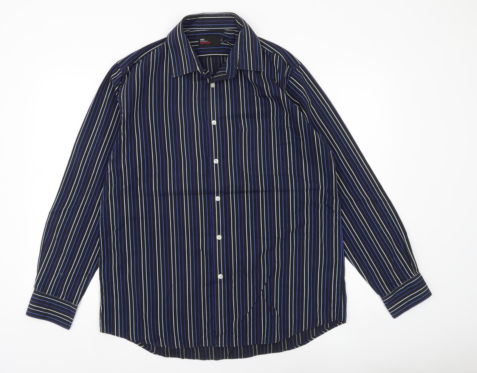 Camisa abotonada manga larga azul a rayas de Marks & Spencer para hombre talla 16