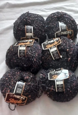 6 PELOTES DE LAINE PHILDAR STEEPLE 379 NOIR CHINE 30% ALPAGA - Photo 1/3