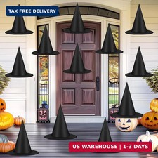 12 PCS Halloween Witch Hats, Black Hanging Witch Hats Porch Yard Decor Witch C