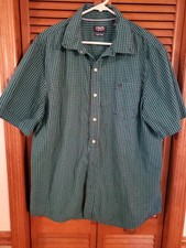 Chaps Easy Care Dress Shirt Mens 2XL Short Sleeves Green Black Check Pockets