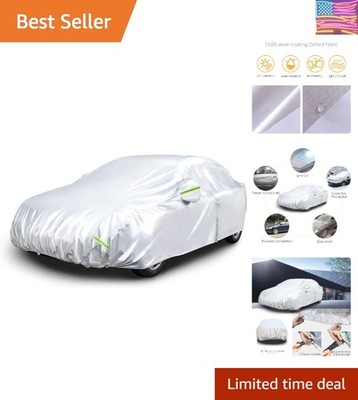 Silver Weatherproof Car Cover, 150D Oxford, UV Protection, Snowproof, Dustpro...