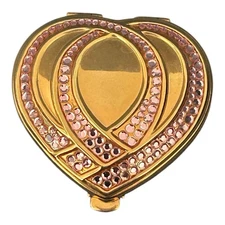 NOS VTG Estee Lauder Lucidity Hearts Desire Powder Compact Gold Rhinestones READ