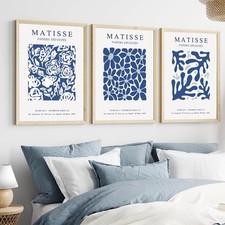 WARTHZ Henri Matisse Blue Poster Set of 3 Abstract Navy Blue Flower Wall Art ...