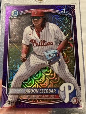 AROON ESCOBAR 2025 BOWMAN CHROME 1ST PURPLE MOJO REFRACTOR 039/250 PHILLIES