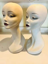 TWO VINTAGE MID-CENTURY STYLE LOT 1 Swan-Neck Painted Female Mannequin Heads 