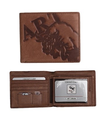 ART93 Herren Braun Leder Geldbörse Notizetui Bull Design Neu Verpackt