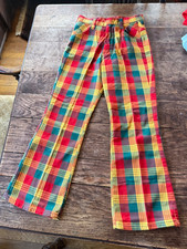 Original Vintage 1970's Plaid Yolk Back Denim Bell Bottom Jeans Waist  24 