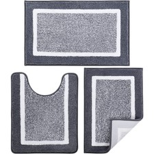 ZOESIOER Bathroom Rugs Sets 3 18"x26"  20"x32"  U Shape 20"x24", Dark Grey