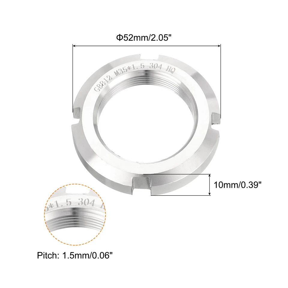 M35 x 1,5mm – 6 Stück Sicherungsmuttern mit vier Schlitzen,rund,Edelstahl 304 - Bild 2 von 4