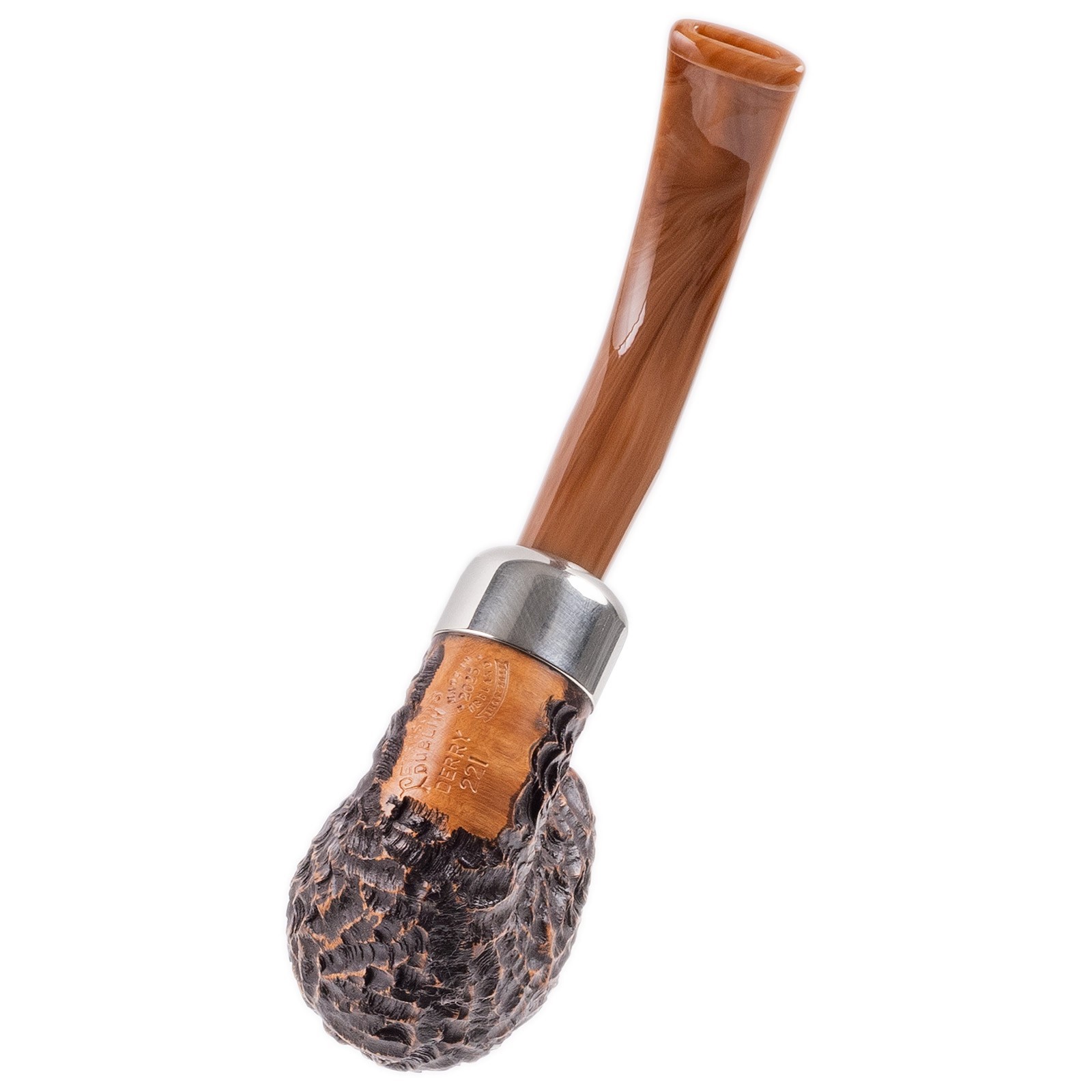 Peterson Pipes Derry Rusticated 221 Fishtail, 3mm, Bent Billiard Tobacco Pipe