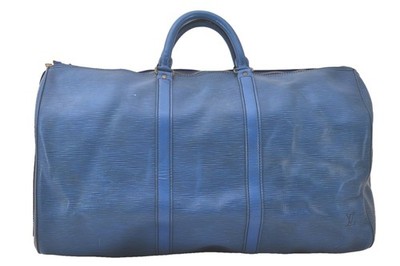 Authentic Louis Vuitton Epi Keepall 50 Boston Travel Bag Blue M42965 LV 479AA